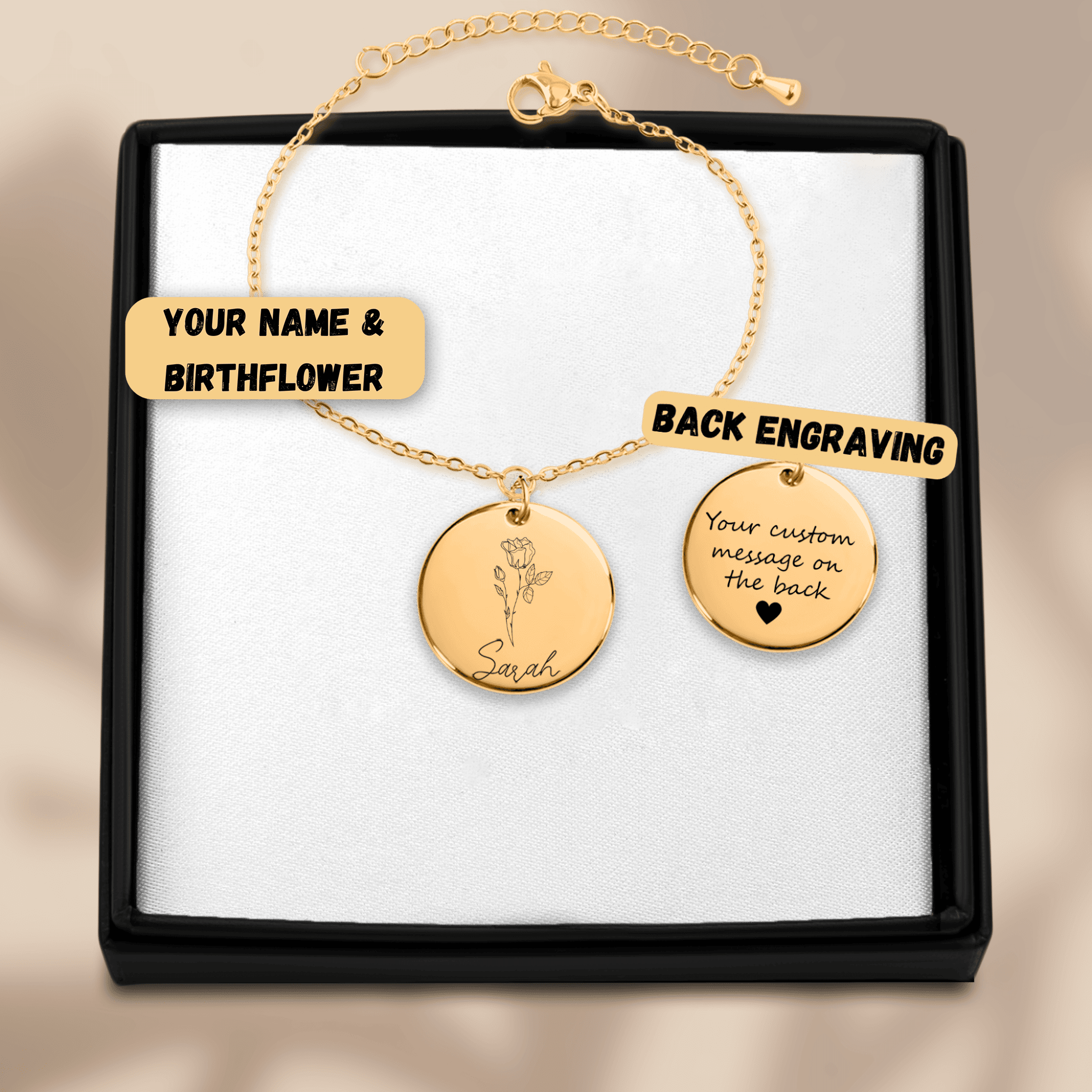 Pulsera flor de nacimiento y nombre personalizado
