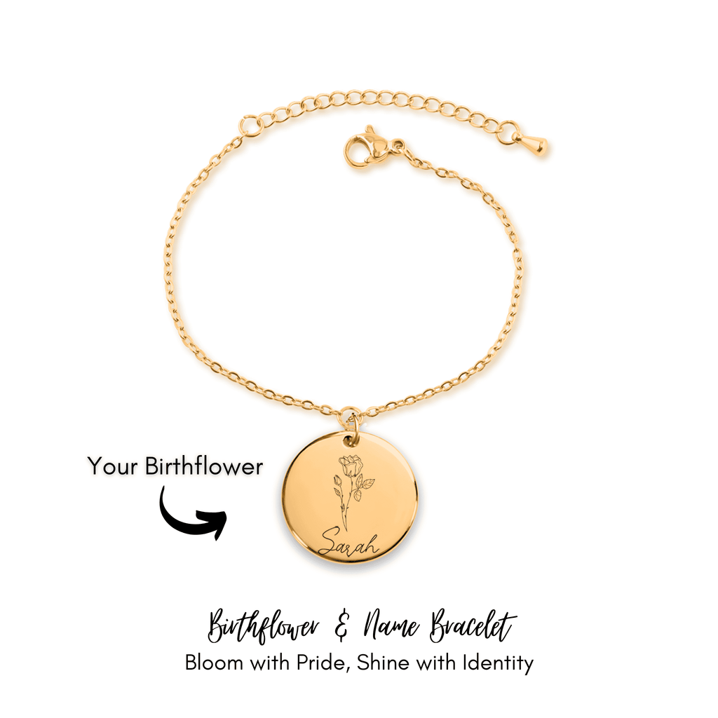 Pulsera flor de nacimiento y nombre personalizado