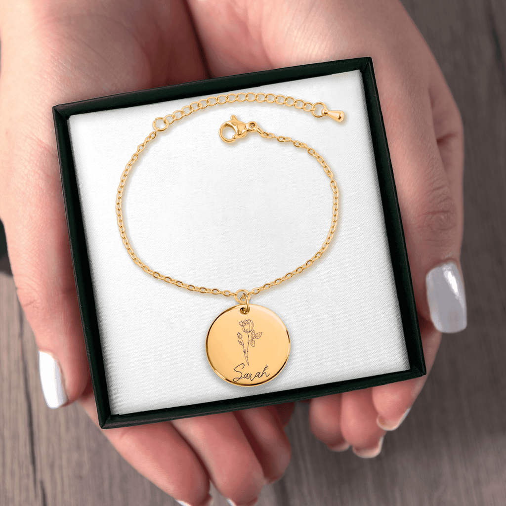 Pulsera flor de nacimiento y nombre personalizado
