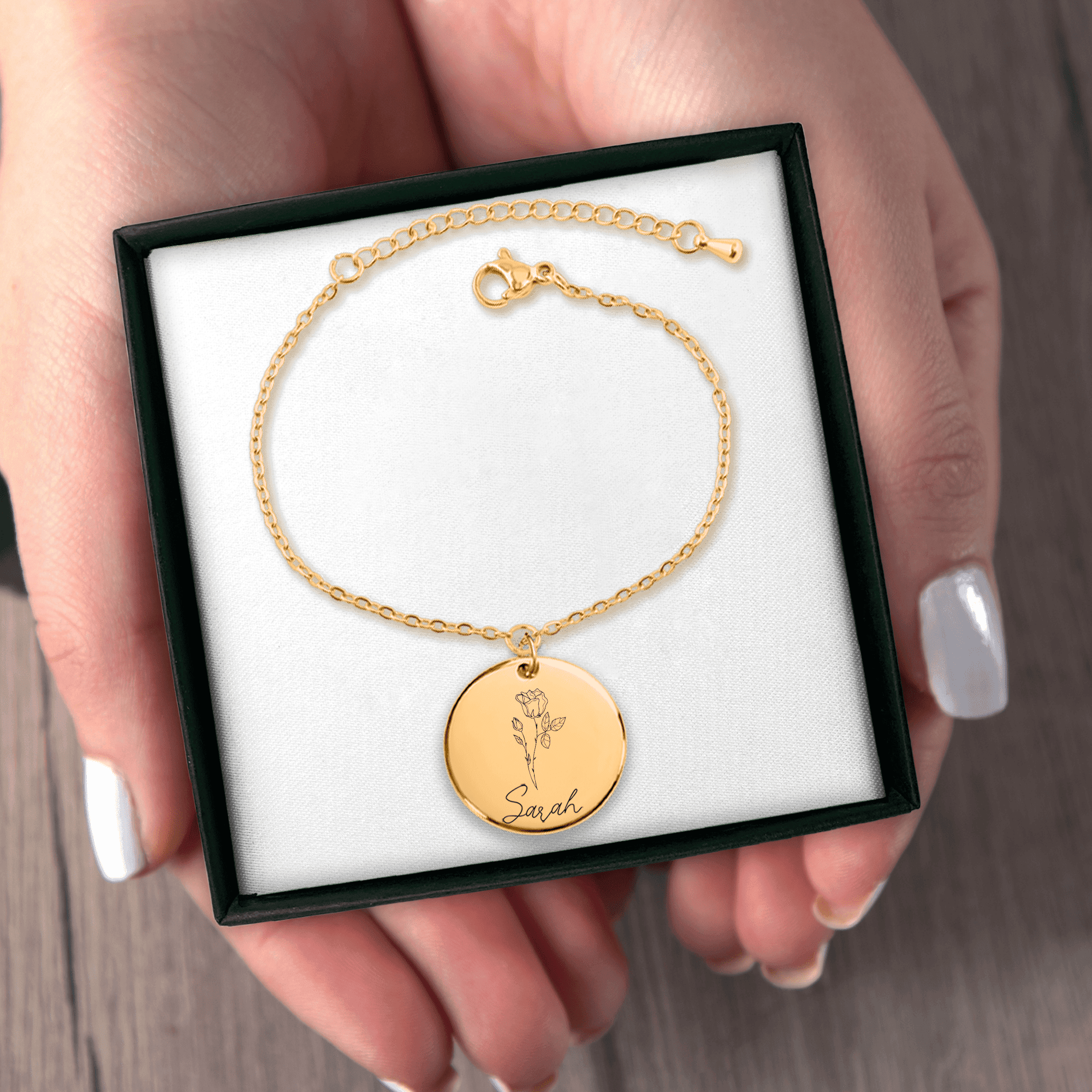 Pulsera flor de nacimiento y nombre personalizado